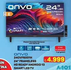 ONVO 24OVF6001H 24 İNÇ FRAMELESS HD READY ANDROİD 13 SMART LED TV AKILLI TELEVİZYON